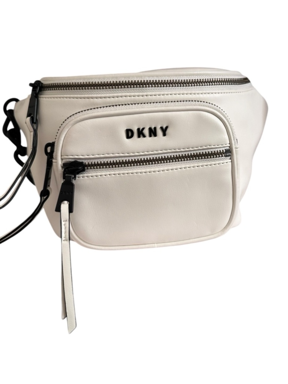 DKNY White Leather Belt Bag with Black Strap & Chain Detail - Picture 9 of 11